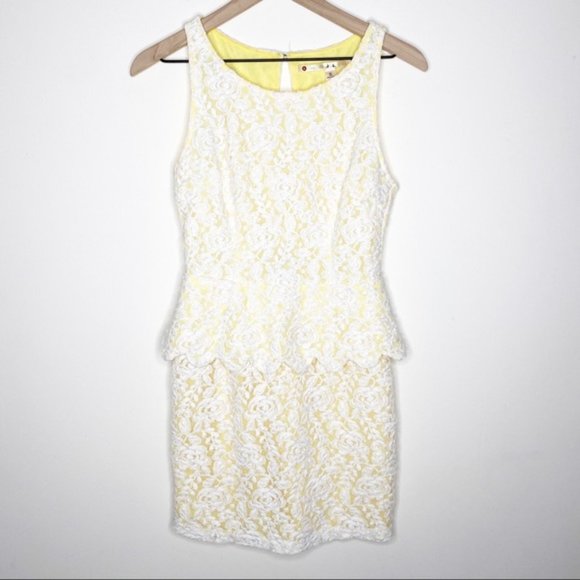 Chelsea & Violet Yellow Lace Sleeveless Peplum Waist Mini Dress Small - Picture 1 of 9
